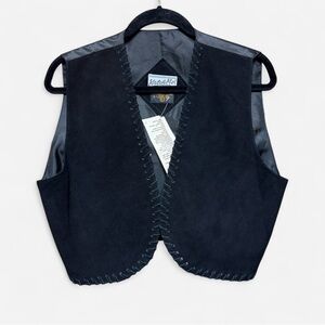 Vintage NWT Katch Me! Cropped Black Suede Leather Vest